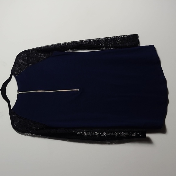H&M DIVIDED Navy Blue Mini Dress with Black Lace Sleeves Size 38 US 8 - Picture 9 of 14